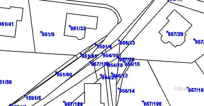 Parcela st. 954/19 v KÚ Měšice u Tábora, Katastrální mapa