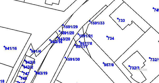 Parcela st. 957/78 v KÚ Měšice u Tábora, Katastrální mapa