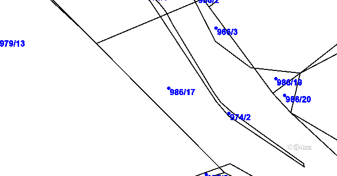 Parcela st. 986/17 v KÚ Měšice u Tábora, Katastrální mapa