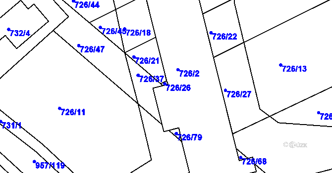 Parcela st. 726/77 v KÚ Měšice u Tábora, Katastrální mapa