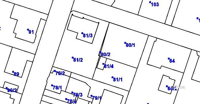 Parcela st. 80/2 v KÚ Měšice u Tábora, Katastrální mapa