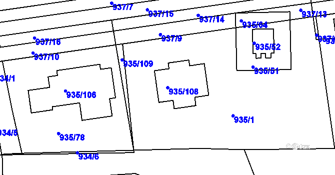 Parcela st. 935/108 v KÚ Měšice u Tábora, Katastrální mapa