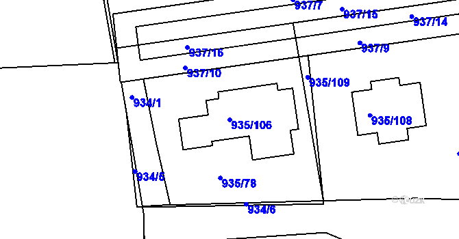 Parcela st. 935/106 v KÚ Měšice u Tábora, Katastrální mapa