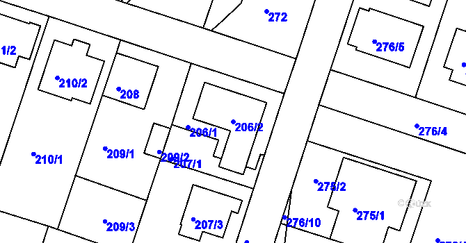 Parcela st. 206/2 v KÚ Měšice u Tábora, Katastrální mapa