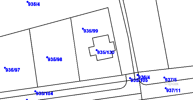 Parcela st. 935/130 v KÚ Měšice u Tábora, Katastrální mapa