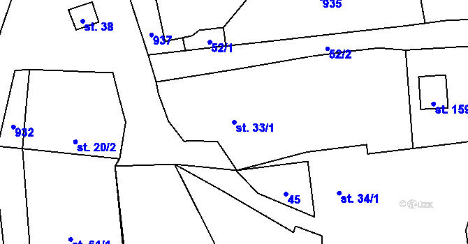 Parcela st. 33/1 v KÚ Měšín, Katastrální mapa