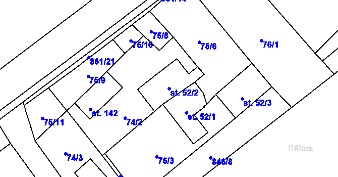 Parcela st. 52/2 v KÚ Měšín, Katastrální mapa
