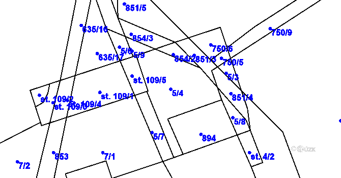 Parcela st. 5/4 v KÚ Měšín, Katastrální mapa
