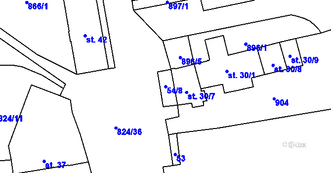 Parcela st. 54/8 v KÚ Měšín, Katastrální mapa