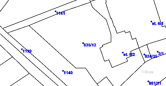 Parcela st. 635/12 v KÚ Měšín, Katastrální mapa