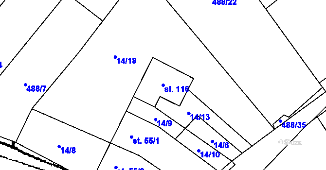 Parcela st. 116 v KÚ Měšín, Katastrální mapa