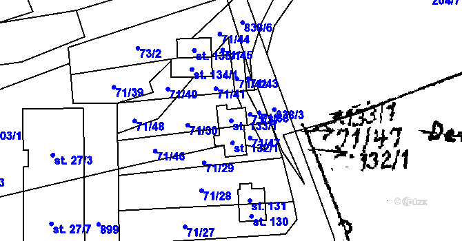 Parcela st. 133/1 v KÚ Měšín, Katastrální mapa