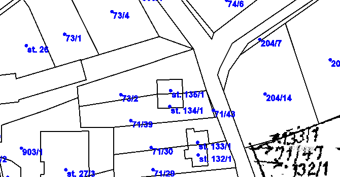 Parcela st. 135/1 v KÚ Měšín, Katastrální mapa