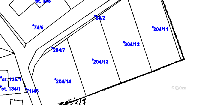 Parcela st. 204/7 v KÚ Měšín, Katastrální mapa