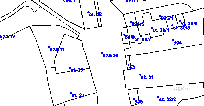 Parcela st. 824/36 v KÚ Měšín, Katastrální mapa