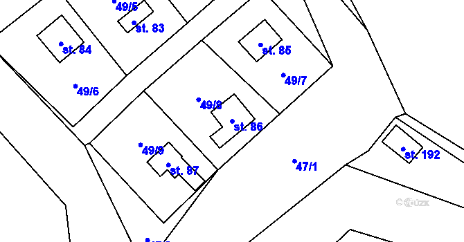 Parcela st. 86 v KÚ Kornatice, Katastrální mapa
