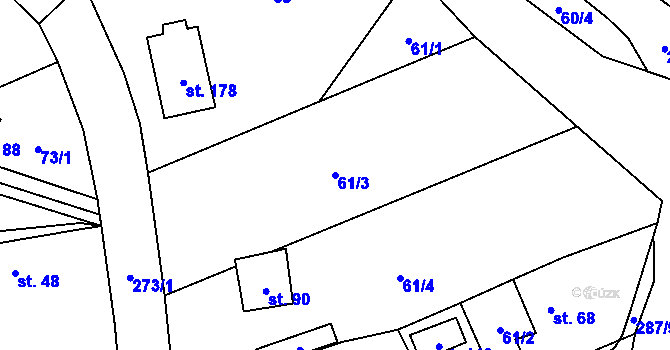 Parcela st. 61/3 v KÚ Kornatice, Katastrální mapa