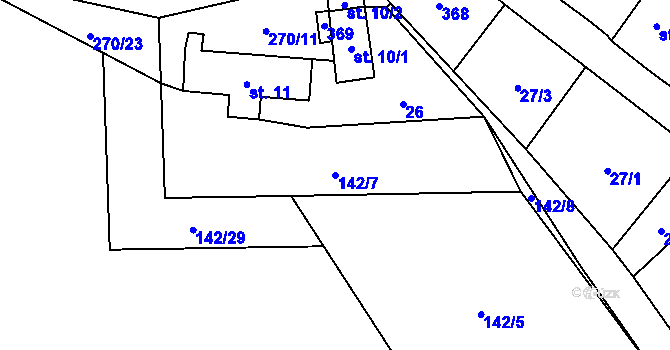 Parcela st. 142/7 v KÚ Kornatice, Katastrální mapa