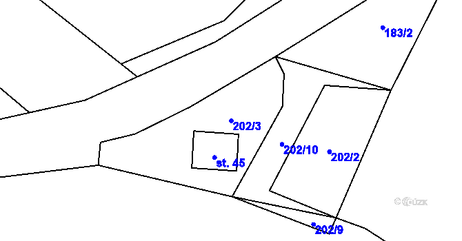Parcela st. 202/3 v KÚ Kornatice, Katastrální mapa
