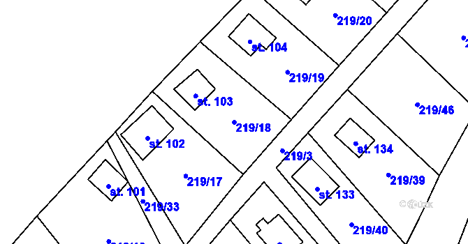 Parcela st. 219/18 v KÚ Kornatice, Katastrální mapa
