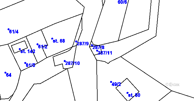Parcela st. 287/11 v KÚ Kornatice, Katastrální mapa