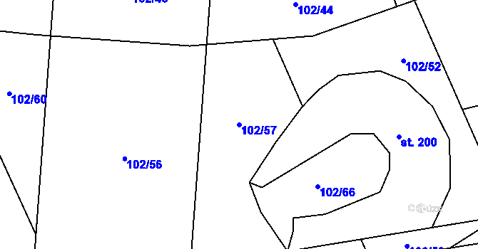 Parcela st. 102/57 v KÚ Kornatice, Katastrální mapa