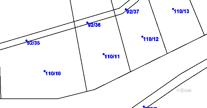 Parcela st. 110/11 v KÚ Kornatice, Katastrální mapa