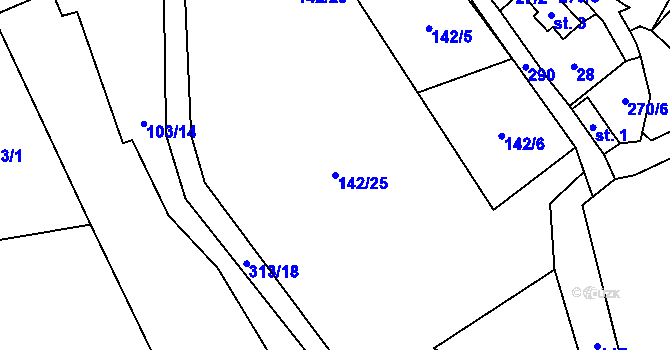 Parcela st. 142/25 v KÚ Kornatice, Katastrální mapa