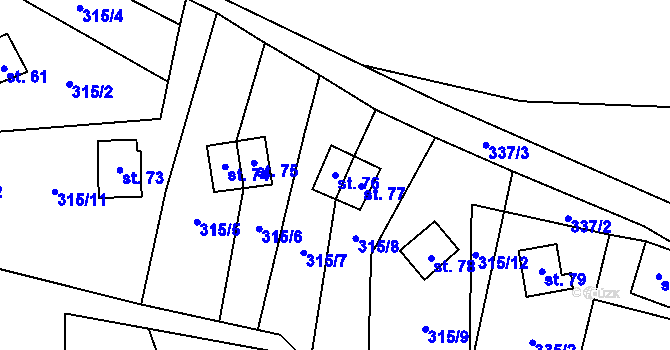 Parcela st. 76 v KÚ Mešno, Katastrální mapa