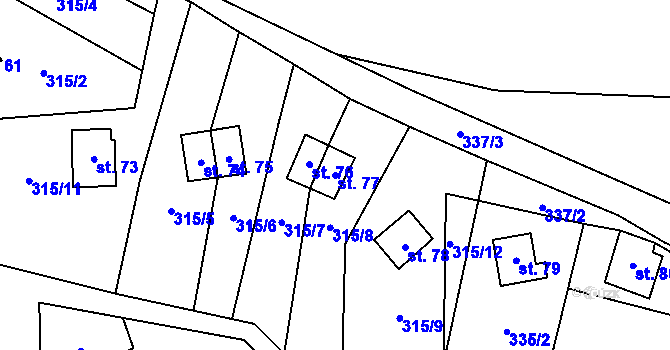 Parcela st. 77 v KÚ Mešno, Katastrální mapa