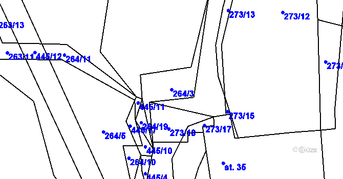 Parcela st. 264/3 v KÚ Mešno, Katastrální mapa