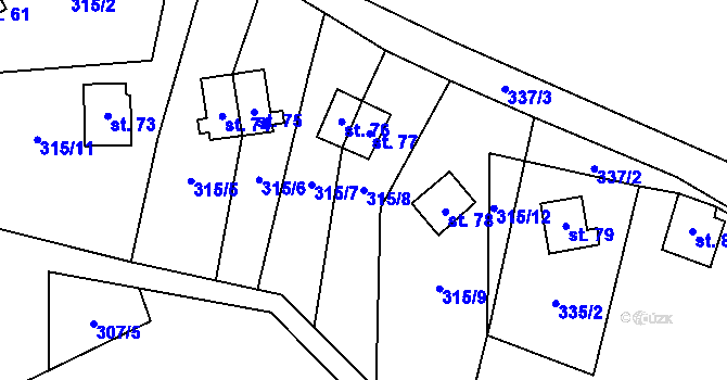 Parcela st. 315/8 v KÚ Mešno, Katastrální mapa