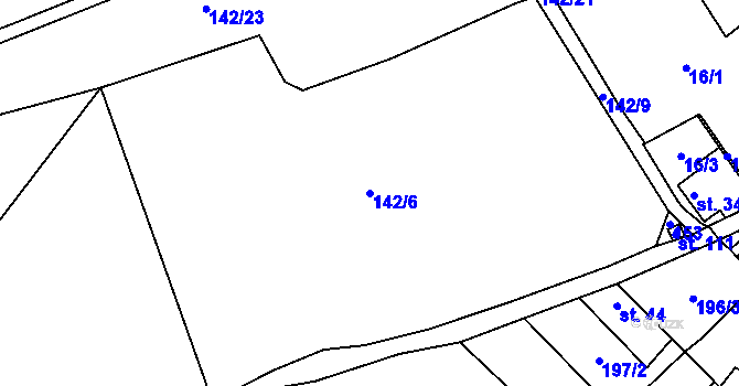 Parcela st. 142/6 v KÚ Mešno, Katastrální mapa