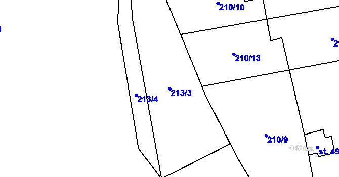Parcela st. 213/3 v KÚ Mešno, Katastrální mapa
