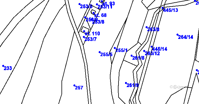 Parcela st. 255/5 v KÚ Mešno, Katastrální mapa