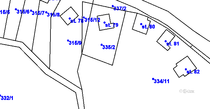 Parcela st. 335/3 v KÚ Mešno, Katastrální mapa