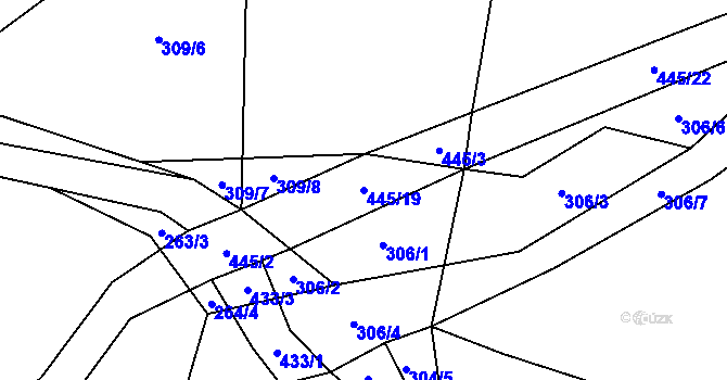 Parcela st. 445/19 v KÚ Mešno, Katastrální mapa