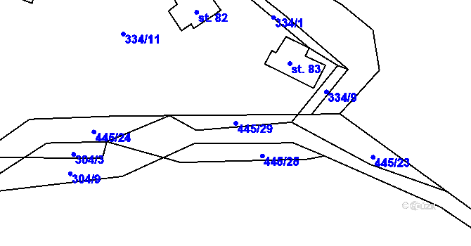 Parcela st. 445/29 v KÚ Mešno, Katastrální mapa