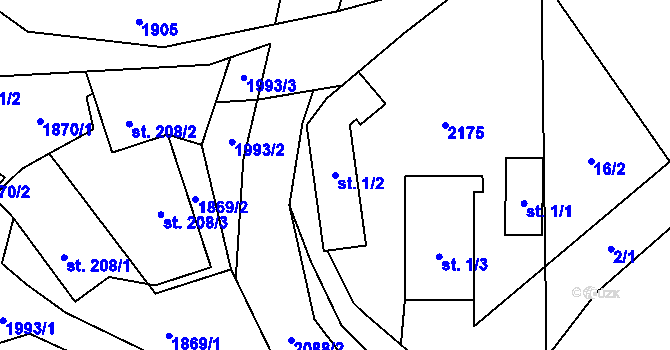 Parcela st. 1/2 v KÚ Metylovice, Katastrální mapa