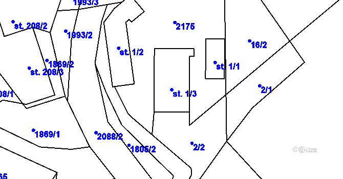 Parcela st. 1/3 v KÚ Metylovice, Katastrální mapa