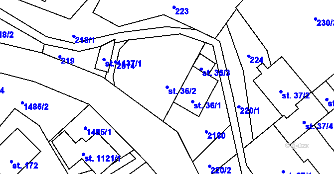 Parcela st. 36/2 v KÚ Metylovice, Katastrální mapa