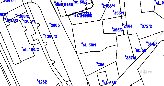 Parcela st. 58/1 v KÚ Metylovice, Katastrální mapa