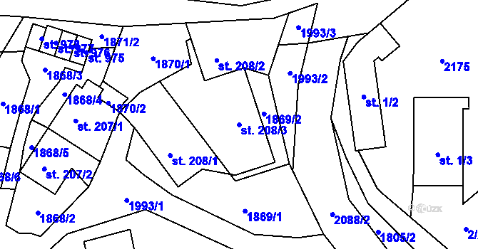 Parcela st. 208/3 v KÚ Metylovice, Katastrální mapa