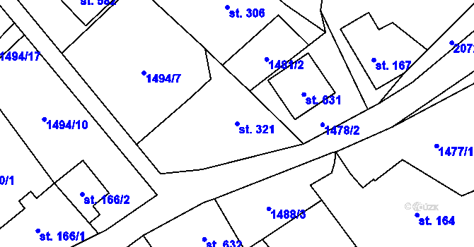 Parcela st. 321 v KÚ Metylovice, Katastrální mapa