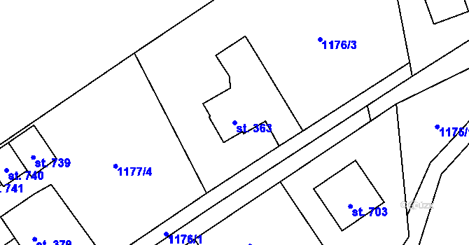 Parcela st. 363 v KÚ Metylovice, Katastrální mapa