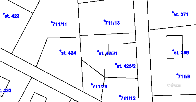 Parcela st. 425/1 v KÚ Metylovice, Katastrální mapa