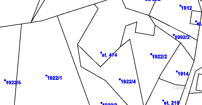 Parcela st. 474 v KÚ Metylovice, Katastrální mapa