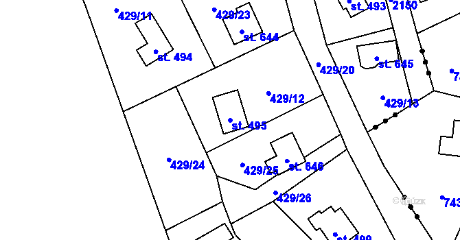 Parcela st. 495 v KÚ Metylovice, Katastrální mapa