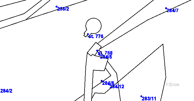 Parcela st. 758 v KÚ Metylovice, Katastrální mapa