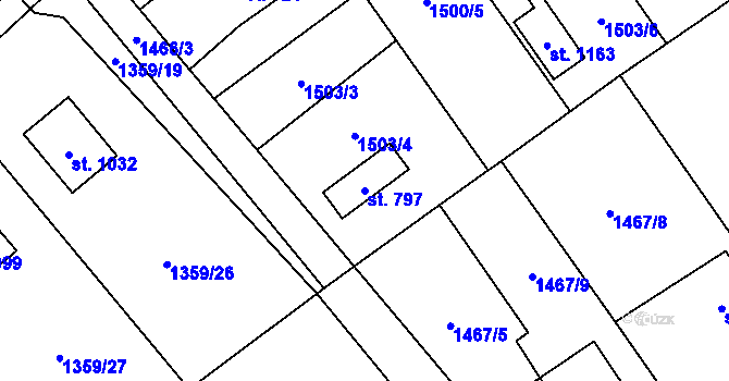 Parcela st. 797 v KÚ Metylovice, Katastrální mapa